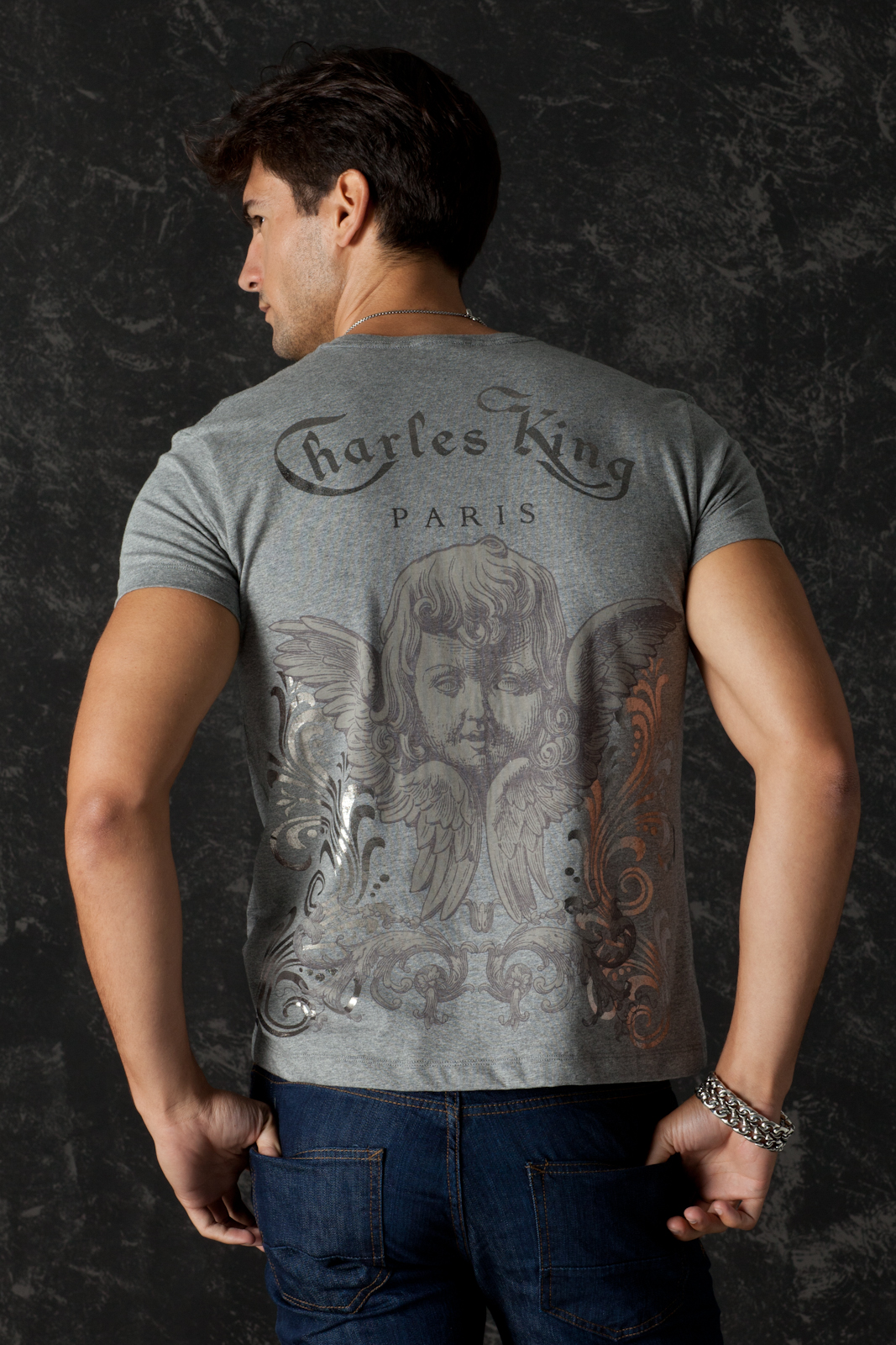 T-Shirt Grey Angels, back view